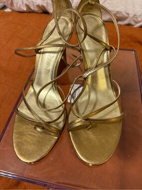 ANTONIO MELANI Metallic Gold Strappy High Heel Sandals